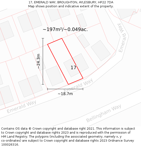 17, EMERALD WAY, BROUGHTON, AYLESBURY, HP22 7DA: Plot and title map