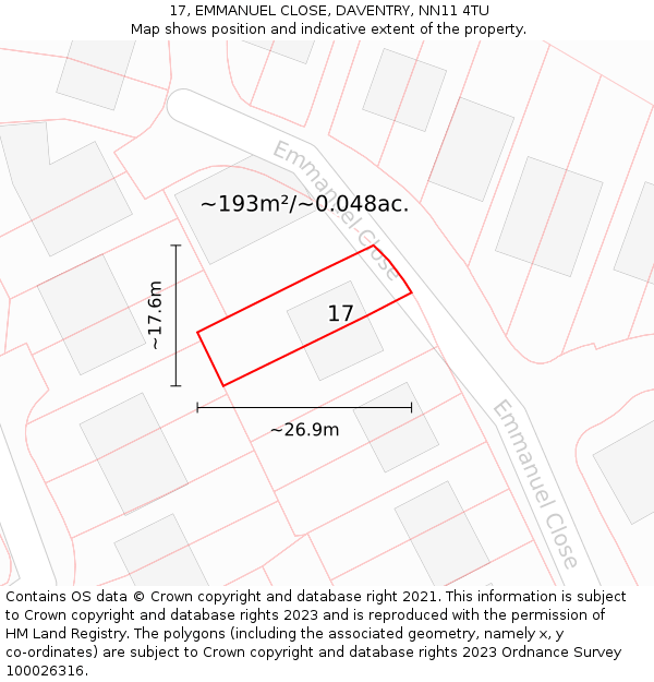 17, EMMANUEL CLOSE, DAVENTRY, NN11 4TU: Plot and title map