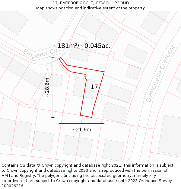 17, EMPEROR CIRCLE, IPSWICH, IP3 9UD: Plot and title map