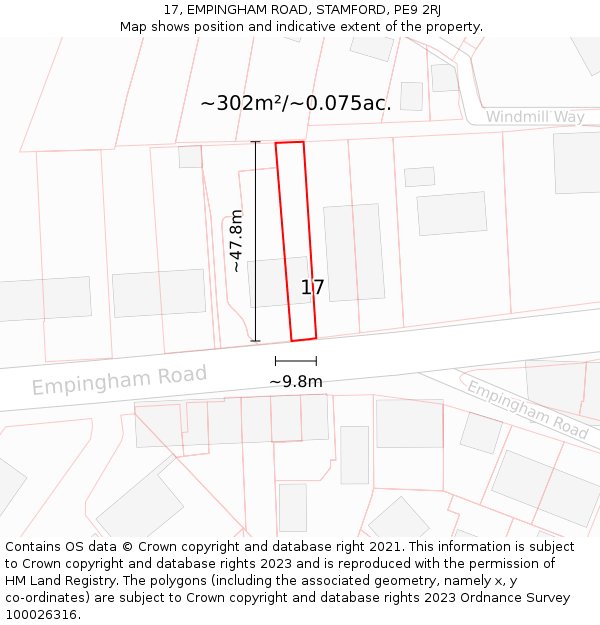 17, EMPINGHAM ROAD, STAMFORD, PE9 2RJ: Plot and title map