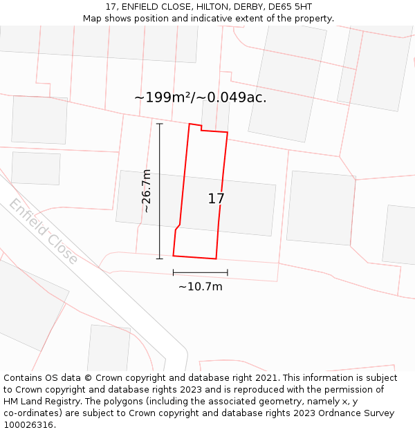 17, ENFIELD CLOSE, HILTON, DERBY, DE65 5HT: Plot and title map