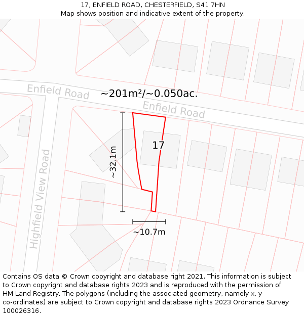 17, ENFIELD ROAD, CHESTERFIELD, S41 7HN: Plot and title map