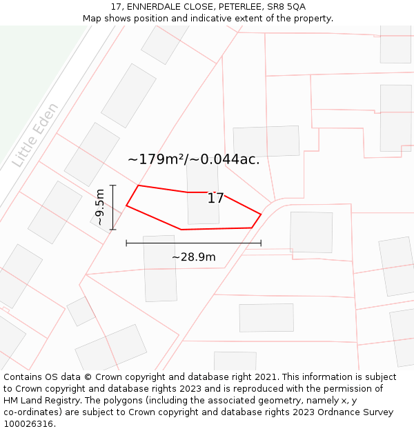 17, ENNERDALE CLOSE, PETERLEE, SR8 5QA: Plot and title map