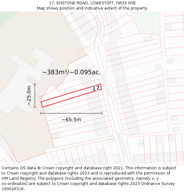 17, ENSTONE ROAD, LOWESTOFT, NR33 0NE: Plot and title map