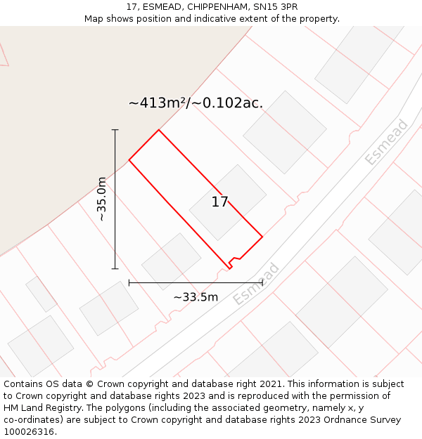 17, ESMEAD, CHIPPENHAM, SN15 3PR: Plot and title map