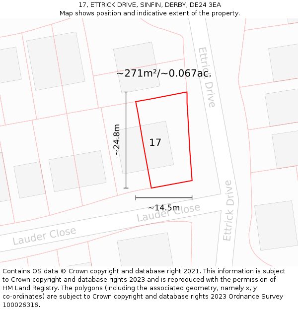 17, ETTRICK DRIVE, SINFIN, DERBY, DE24 3EA: Plot and title map
