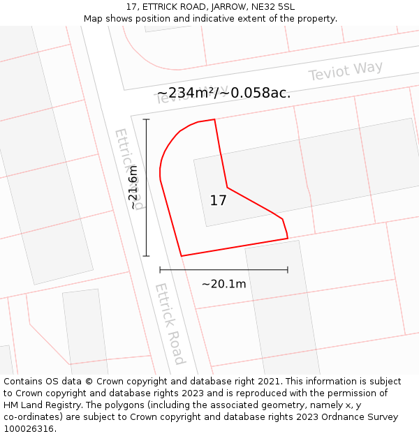 17, ETTRICK ROAD, JARROW, NE32 5SL: Plot and title map