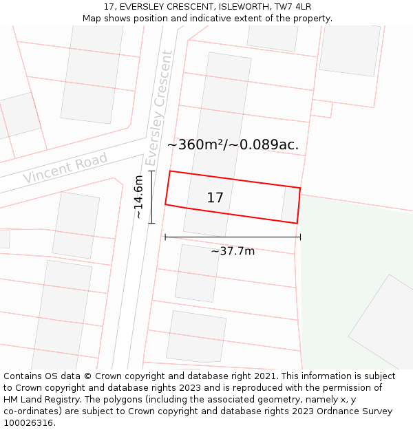 17, EVERSLEY CRESCENT, ISLEWORTH, TW7 4LR: Plot and title map