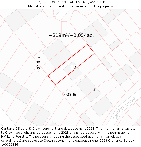 17, EWHURST CLOSE, WILLENHALL, WV13 3ED: Plot and title map