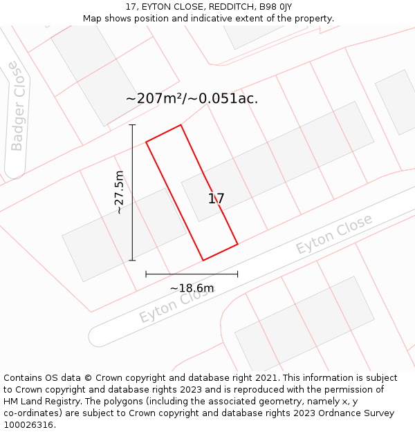 17, EYTON CLOSE, REDDITCH, B98 0JY: Plot and title map
