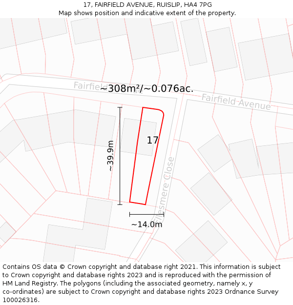 17, FAIRFIELD AVENUE, RUISLIP, HA4 7PG: Plot and title map