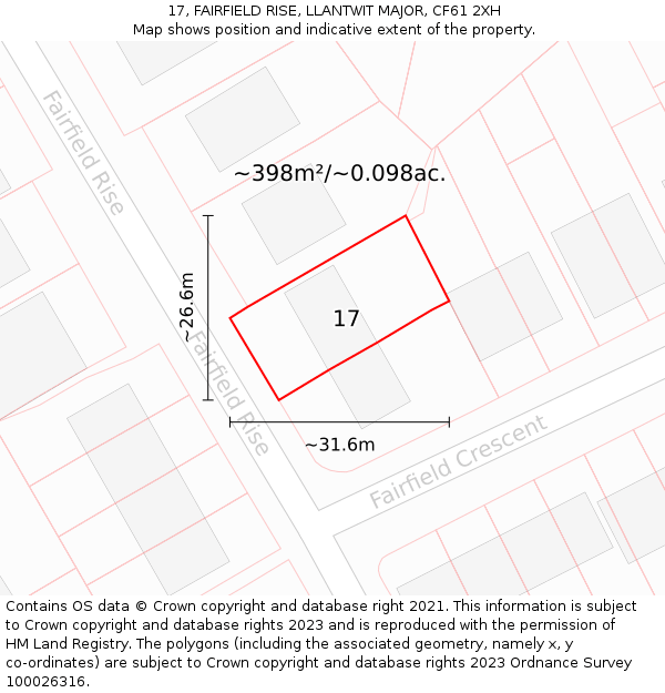 17, FAIRFIELD RISE, LLANTWIT MAJOR, CF61 2XH: Plot and title map