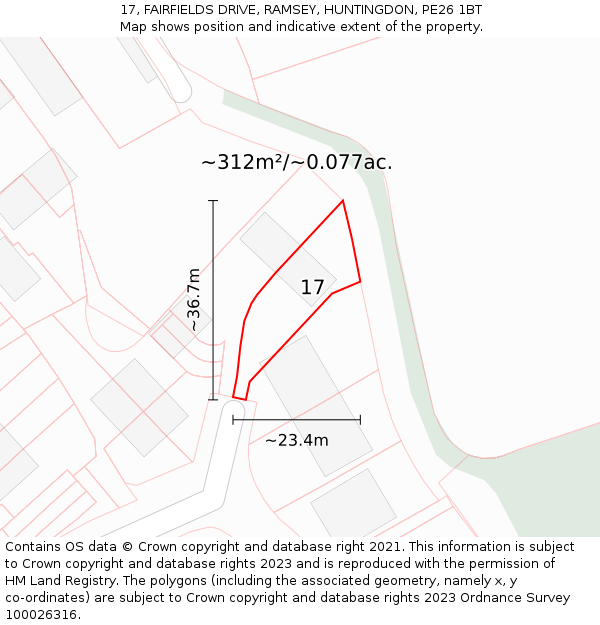 17, FAIRFIELDS DRIVE, RAMSEY, HUNTINGDON, PE26 1BT: Plot and title map