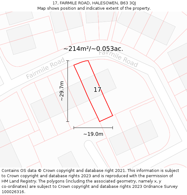 17, FAIRMILE ROAD, HALESOWEN, B63 3QJ: Plot and title map
