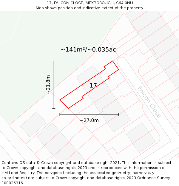 17, FALCON CLOSE, MEXBOROUGH, S64 0NU: Plot and title map