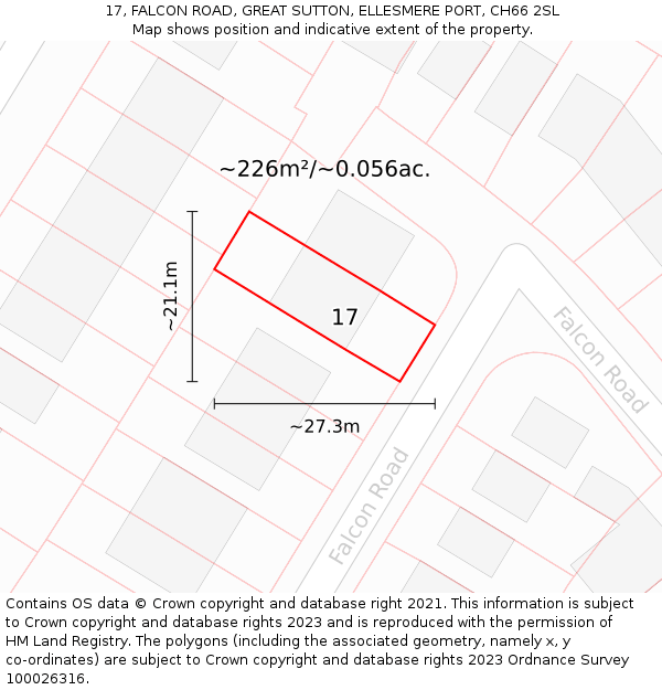 17, FALCON ROAD, GREAT SUTTON, ELLESMERE PORT, CH66 2SL: Plot and title map