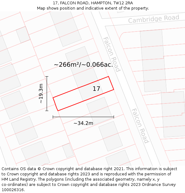 17, FALCON ROAD, HAMPTON, TW12 2RA: Plot and title map