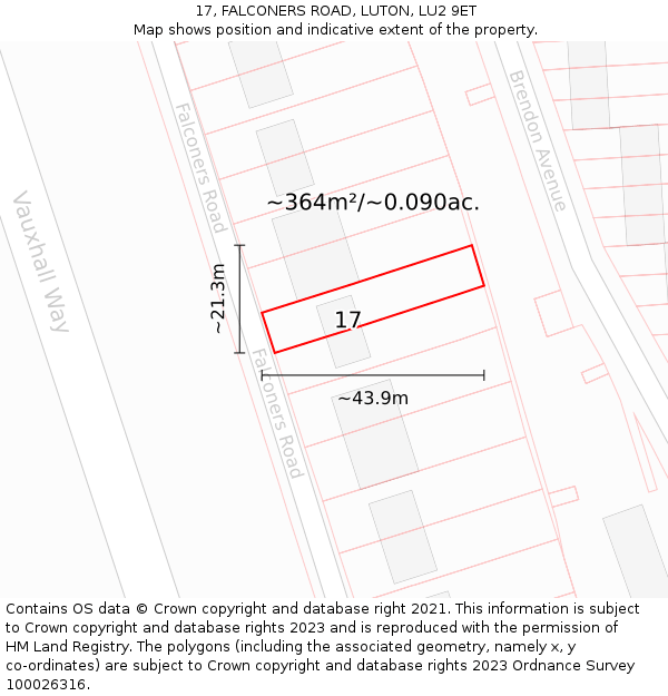 17, FALCONERS ROAD, LUTON, LU2 9ET: Plot and title map
