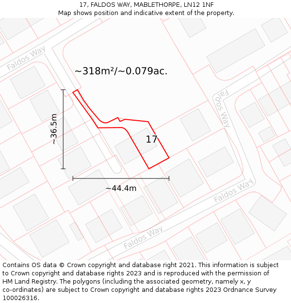 17, FALDOS WAY, MABLETHORPE, LN12 1NF: Plot and title map