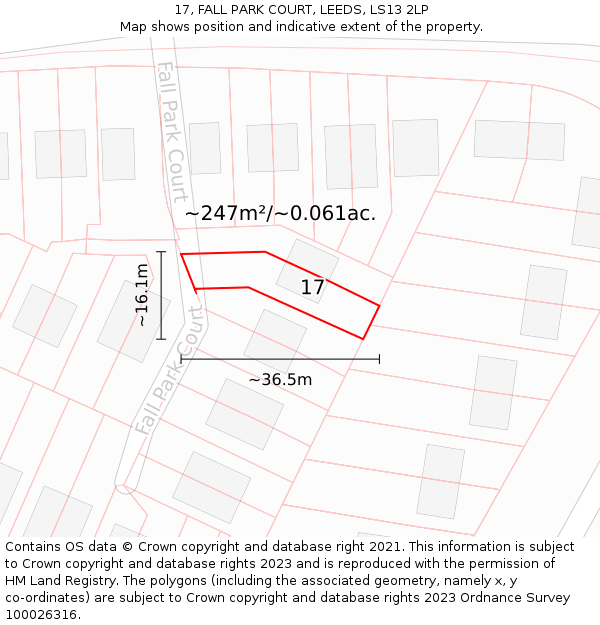 17, FALL PARK COURT, LEEDS, LS13 2LP: Plot and title map