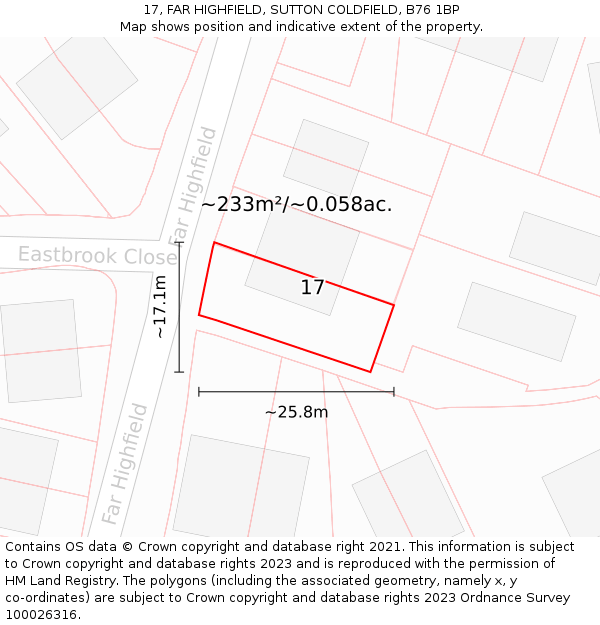 17, FAR HIGHFIELD, SUTTON COLDFIELD, B76 1BP: Plot and title map