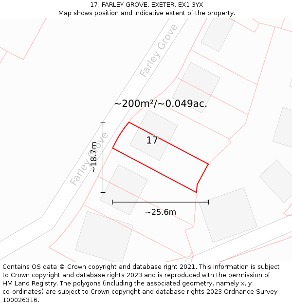 17, FARLEY GROVE, EXETER, EX1 3YX: Plot and title map