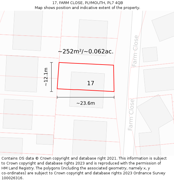 17, FARM CLOSE, PLYMOUTH, PL7 4QB: Plot and title map