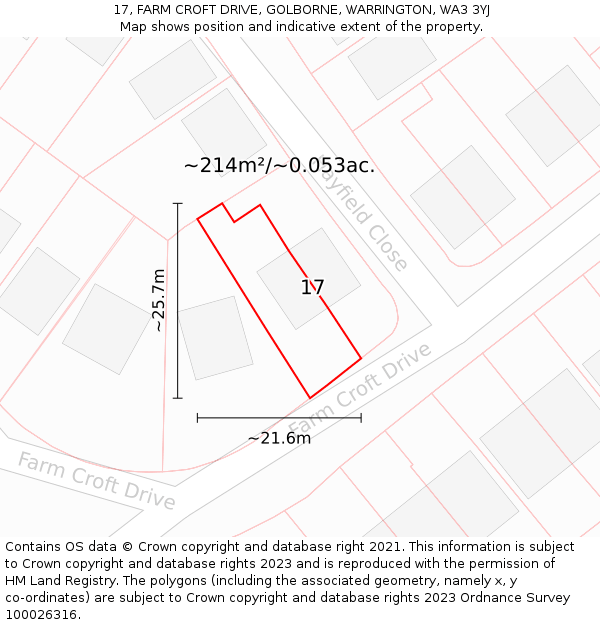 17, FARM CROFT DRIVE, GOLBORNE, WARRINGTON, WA3 3YJ: Plot and title map