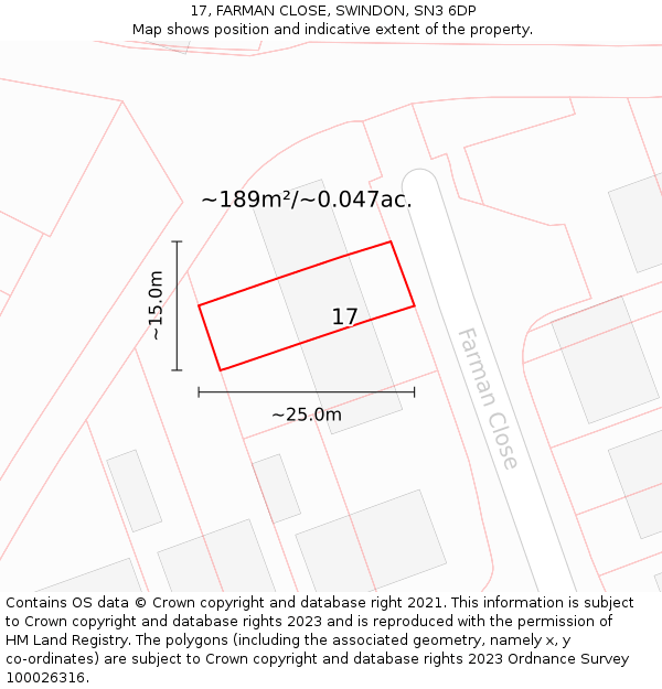 17, FARMAN CLOSE, SWINDON, SN3 6DP: Plot and title map