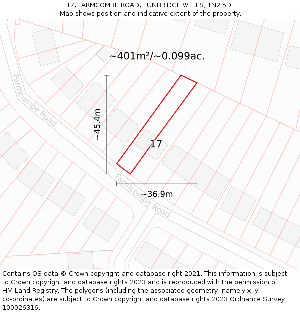 17, FARMCOMBE ROAD, TUNBRIDGE WELLS, TN2 5DE: Plot and title map
