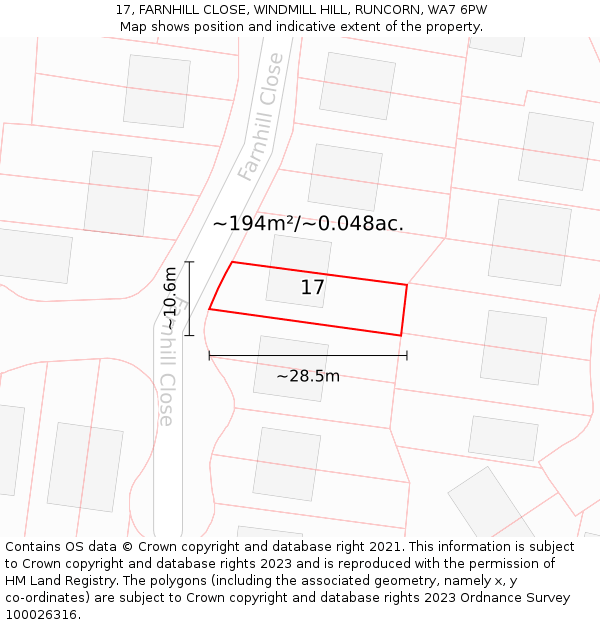 17, FARNHILL CLOSE, WINDMILL HILL, RUNCORN, WA7 6PW: Plot and title map