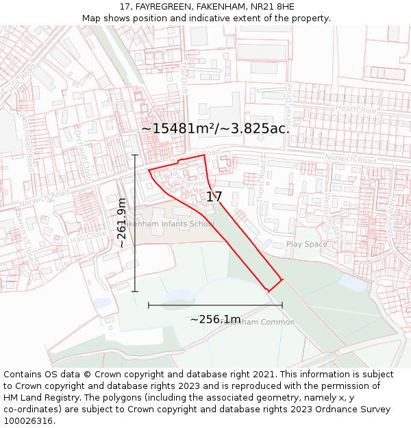 17, FAYREGREEN, FAKENHAM, NR21 8HE: Plot and title map