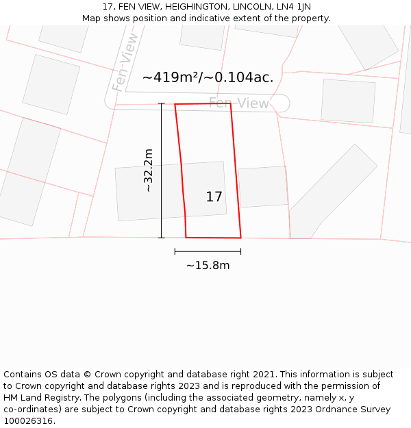 17, FEN VIEW, HEIGHINGTON, LINCOLN, LN4 1JN: Plot and title map
