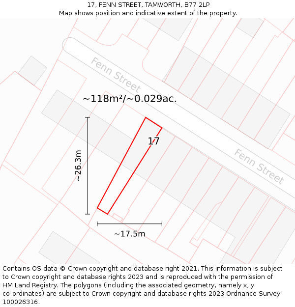 17, FENN STREET, TAMWORTH, B77 2LP: Plot and title map