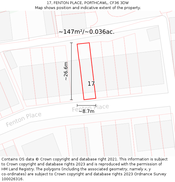 17, FENTON PLACE, PORTHCAWL, CF36 3DW: Plot and title map