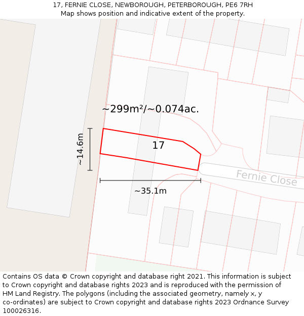 17, FERNIE CLOSE, NEWBOROUGH, PETERBOROUGH, PE6 7RH: Plot and title map