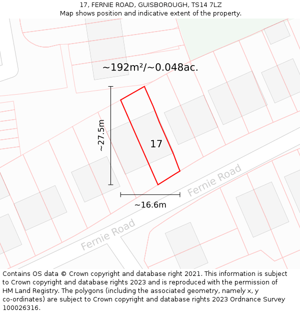 17, FERNIE ROAD, GUISBOROUGH, TS14 7LZ: Plot and title map