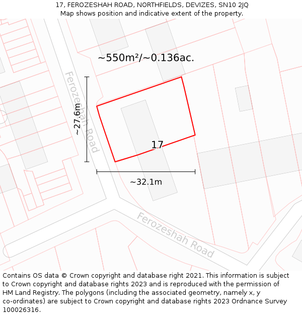 17, FEROZESHAH ROAD, NORTHFIELDS, DEVIZES, SN10 2JQ: Plot and title map