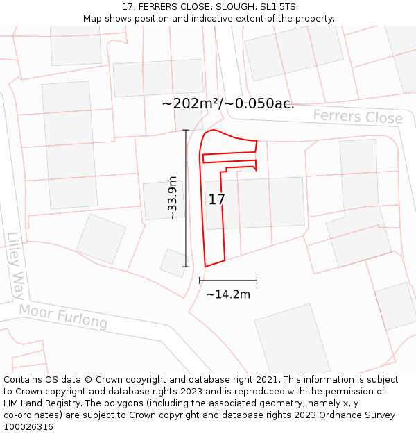 17, FERRERS CLOSE, SLOUGH, SL1 5TS: Plot and title map