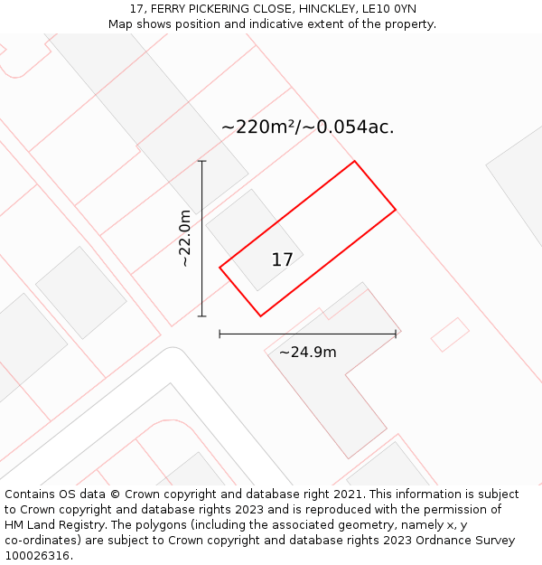 17, FERRY PICKERING CLOSE, HINCKLEY, LE10 0YN: Plot and title map