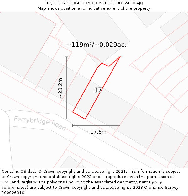 17, FERRYBRIDGE ROAD, CASTLEFORD, WF10 4JQ: Plot and title map