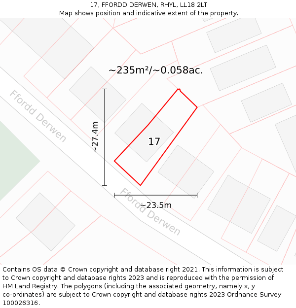 17, FFORDD DERWEN, RHYL, LL18 2LT: Plot and title map