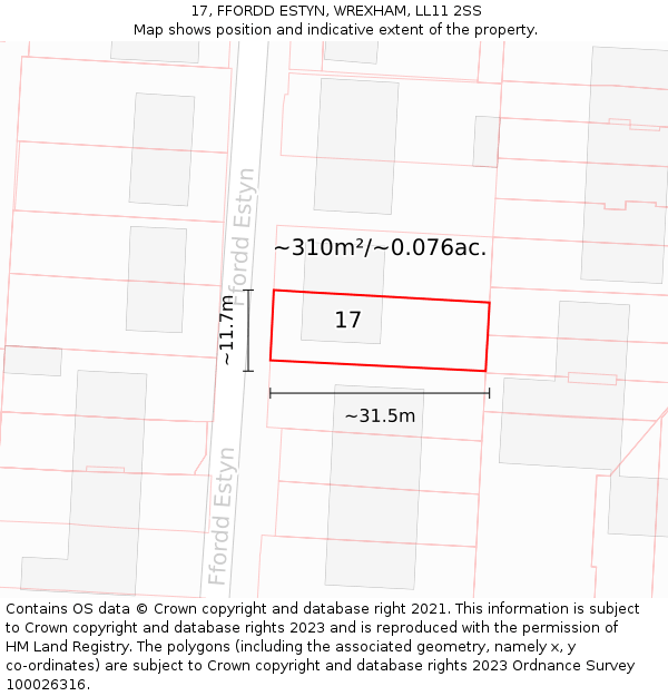 17, FFORDD ESTYN, WREXHAM, LL11 2SS: Plot and title map