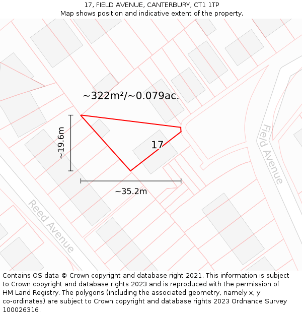 17, FIELD AVENUE, CANTERBURY, CT1 1TP: Plot and title map