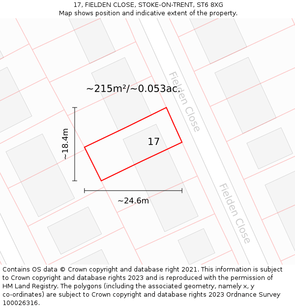 17, FIELDEN CLOSE, STOKE-ON-TRENT, ST6 8XG: Plot and title map