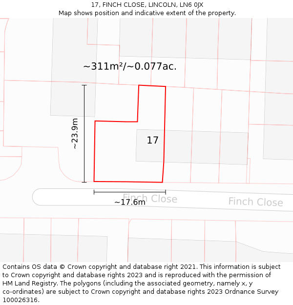 17, FINCH CLOSE, LINCOLN, LN6 0JX: Plot and title map