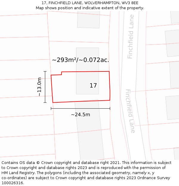 17, FINCHFIELD LANE, WOLVERHAMPTON, WV3 8EE: Plot and title map