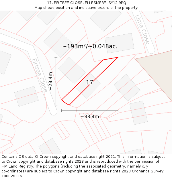 17, FIR TREE CLOSE, ELLESMERE, SY12 9PQ: Plot and title map