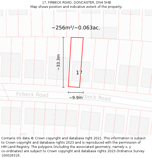 17, FIRBECK ROAD, DONCASTER, DN4 5HB: Plot and title map