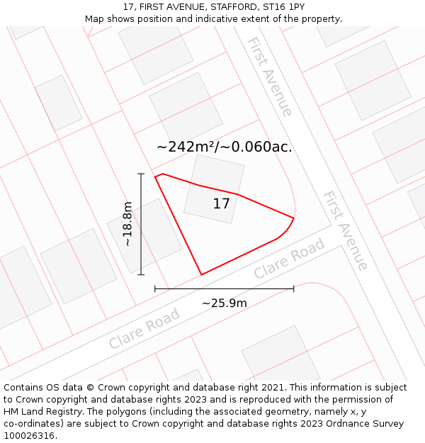 17, FIRST AVENUE, STAFFORD, ST16 1PY: Plot and title map